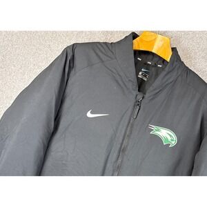 Nike Black Bomber Goose Down Jacket with‎ Green Logo Spell Out Womens Size XL